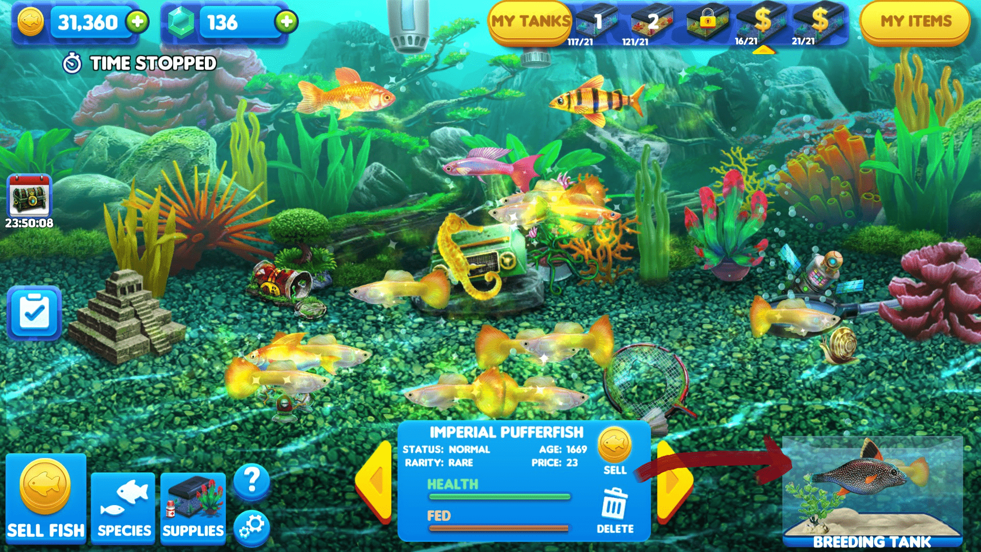 Fish Tycoon 2: Virtual Aquarium: How to have more than 21 fishes in a tank