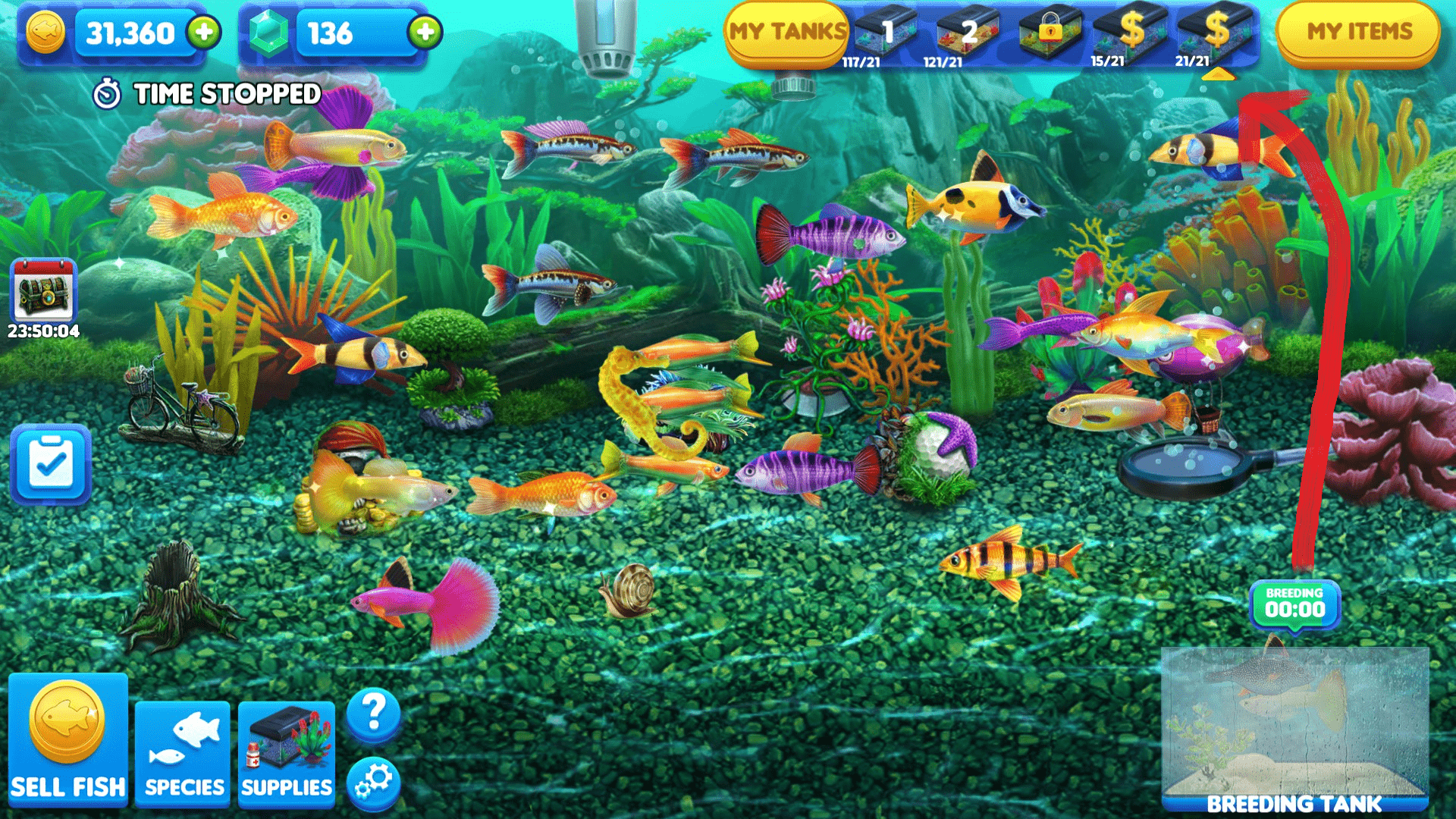 Fish Tycoon 2: Virtual Aquarium: How to have more than 21 fishes in a tank