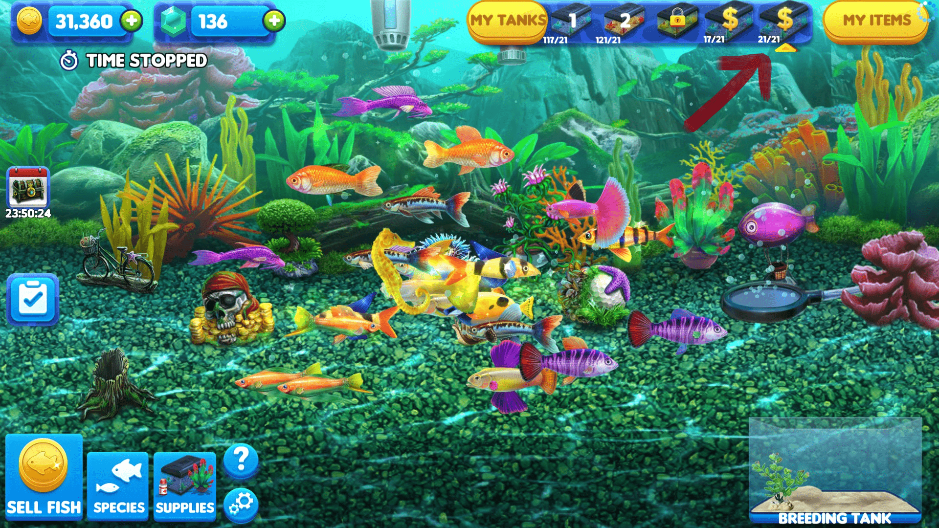 Fish Tycoon 2: Virtual Aquarium: How to have more than 21 fishes in a tank