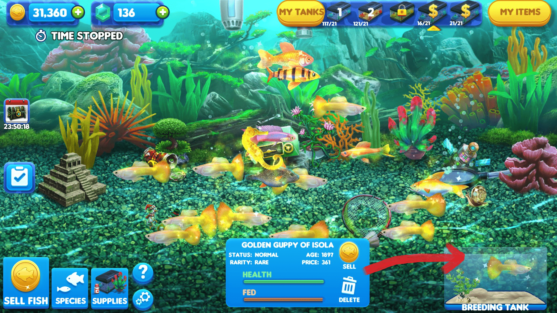 Fish Tycoon 2: Virtual Aquarium: How to have more than 21 fishes in a tank